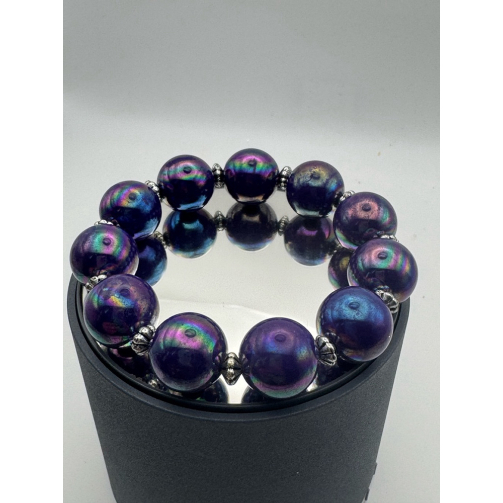 Womens Beaded Elasticized Bracelet One Size Purple Multi-color